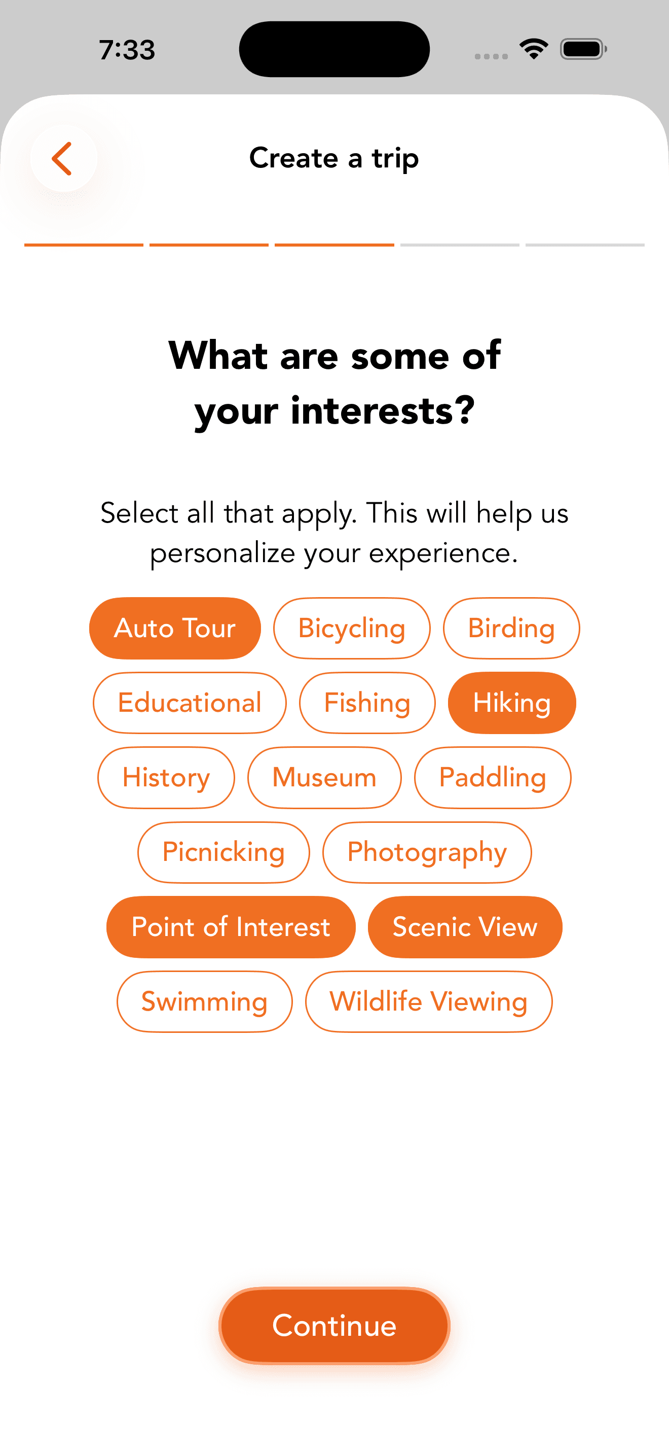 Trip planning preview in Chimani